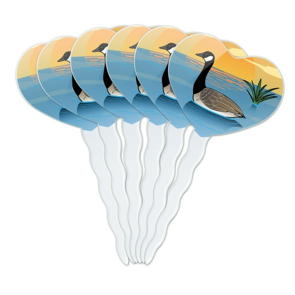 Canadian Goose Geese Swimming Canada Heart Love Cupcake Picks Toppers Decoration Set of 6