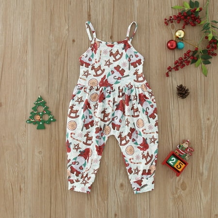 

NIUREDLTD Toddler Girls Christmas Sleeveless Cartoon Prints Romper Jumpsuit With Pocket Clothes