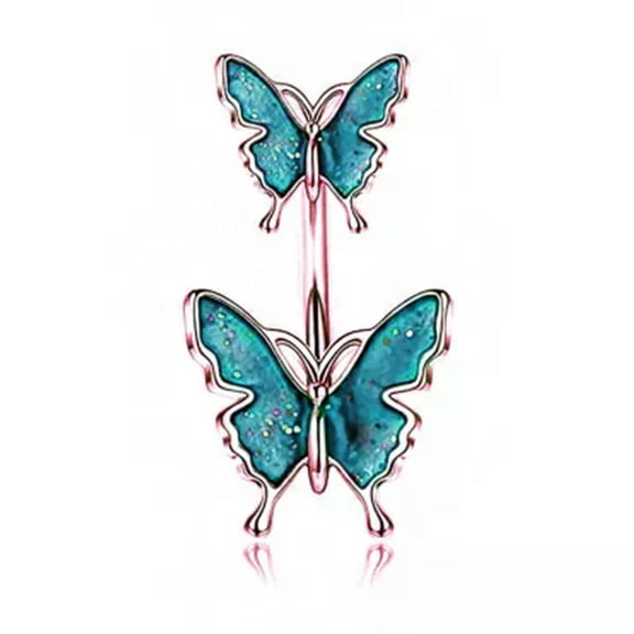 HOOUN Double Butterfly Fashion Body Piercing Belly Navel Rings Drop Dangle Jewelry -2