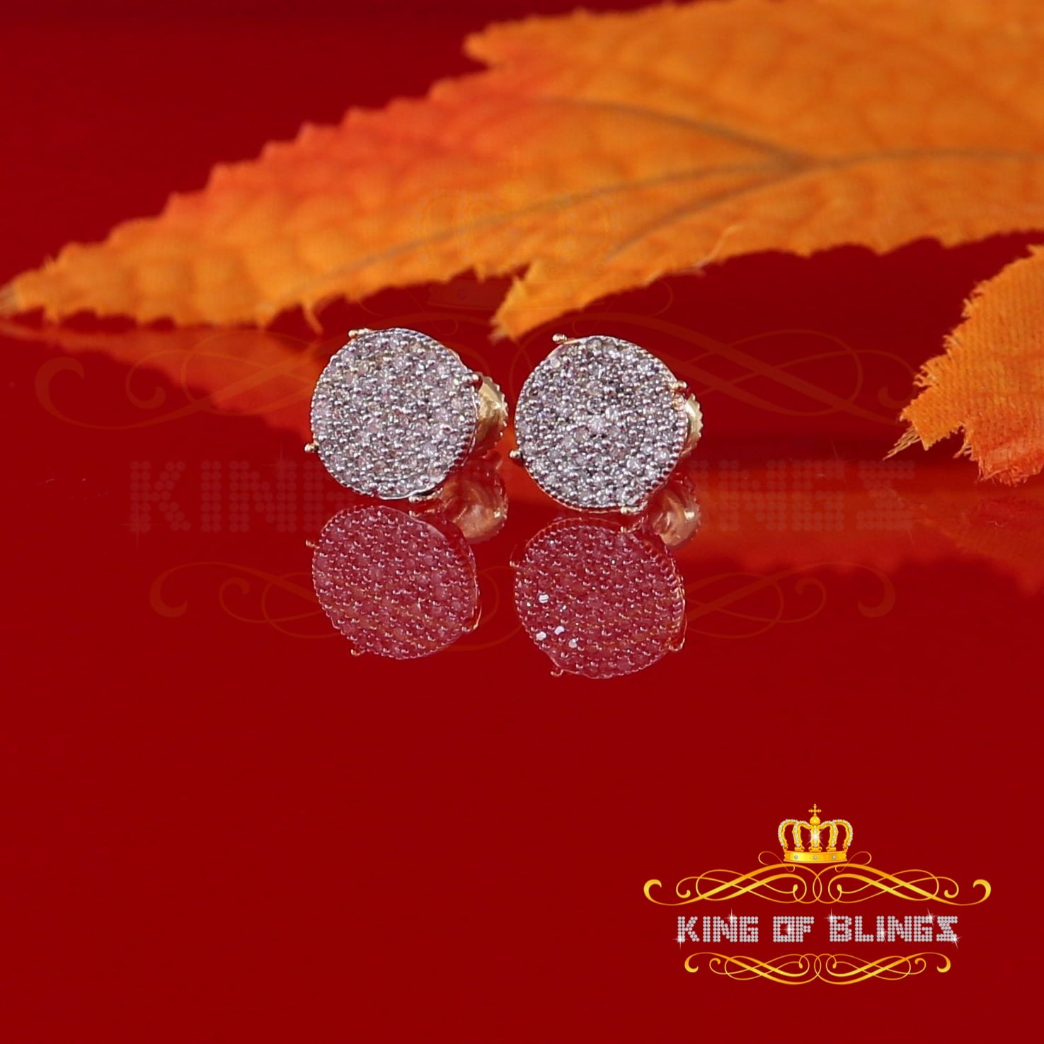 King of Bling's 10K Real Yellow Gold Real Diamond 0.40CT Men's/Women's Round Stud Micro Earring