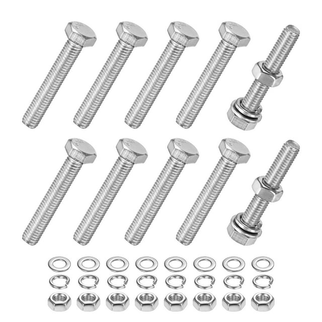 Uxcell 10-Pack Tornillo de Cabeza Hexagonal con Tuercas, Arandelas Planas y de Bloqueo M5x30mm