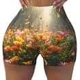 thumbnail image 2 of Xecao Butterflies In Flower Field Print Workout Shorts for Women Soft Smooth Gym Yoga Scrunch Active Tennis Workout Running Shorts-Medium, 2 of 8
