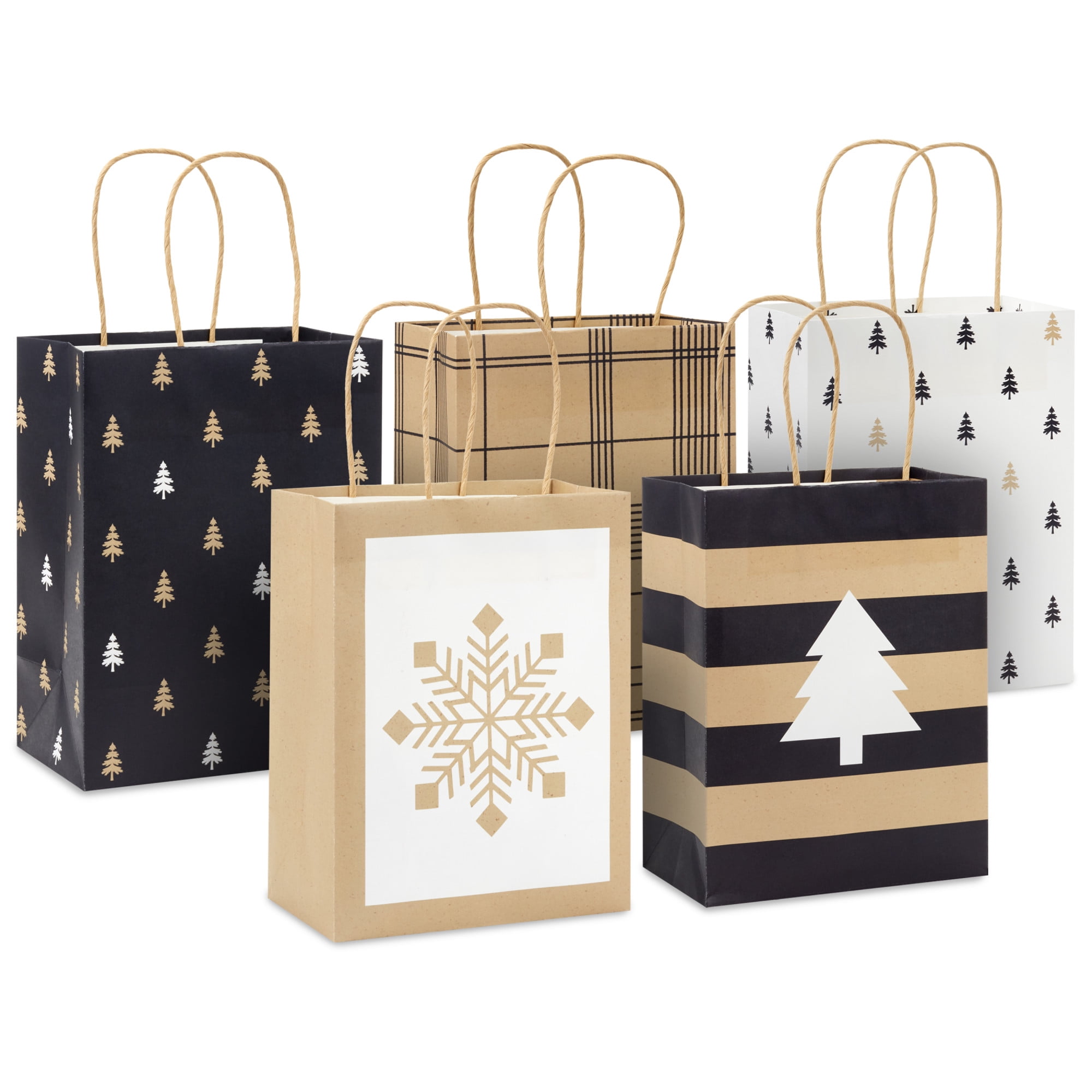 Paquet de 5 petits sacs-cadeaux, 7,8 po (Motifs neutres des fêtes) Sacs des fêtes en papier kraft