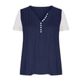 thumbnail image 4 of Plebaso Hauts d'Été pour Femmes Patchwork Dentelle Manches Courtes Tunique Décontractée Boutonnée Col en V Blouses Habillées, 4 of 6