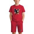 thumbnail image 2 of Boys Red 2 Piece Cotton Short Sleeve T Shirt and Elastic Waist Shorts Set Kids Summer Casual Outfit,Size 7 T, 2 of 9