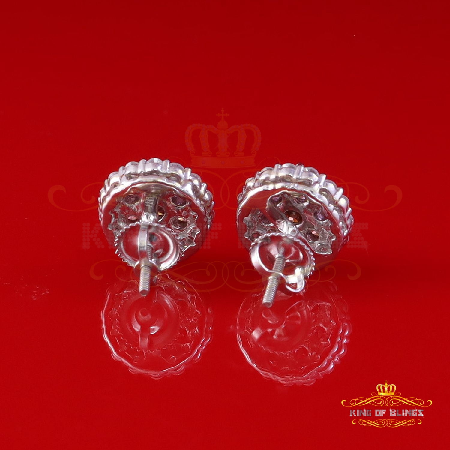 King of Bling's Men's/Women's 925 Silver White 2.00ct VVS D Pink Moissanite Round Stud Earrings