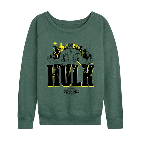 Spider-Man - Hulk Lightweight French Terry Wide Neck Long Sleeve Graphic Shirt