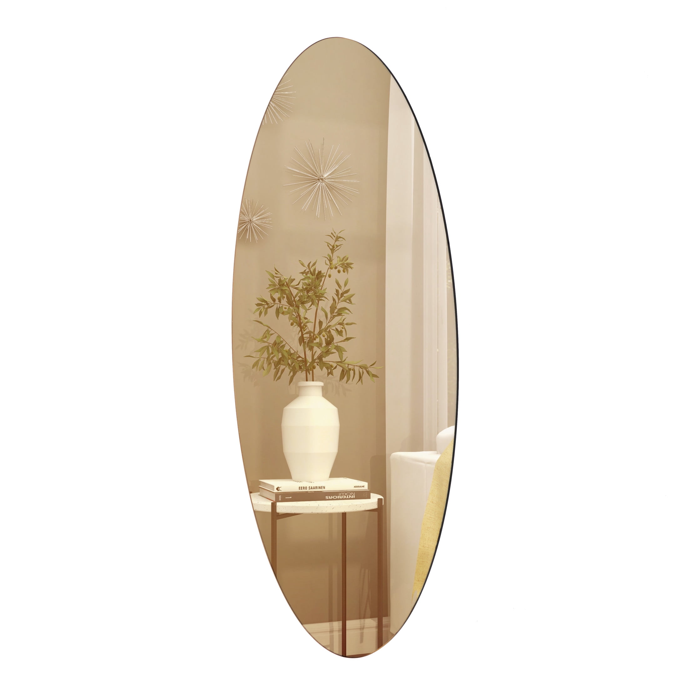 DecMode 20" x 47" Beige Oval Wall Mirror