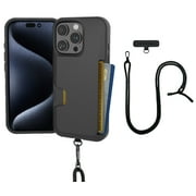 Smartish iPhone 16 Pro Wallet Case with Crossbody Lanyard Strap - Wallet Slayer Vol. 1 - [Slim + Protective] Credit Card Holder with Universal Detachable Shoulder Neck Strap - Black Tie Affair