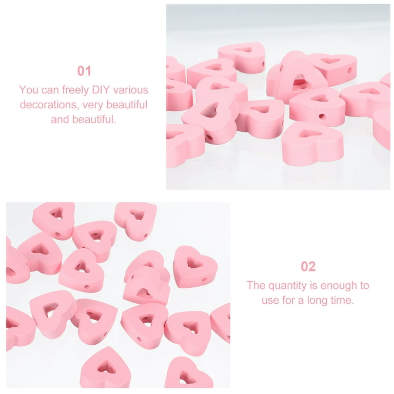  50pcs Heart-Shaped Wooden Bead Valentines Day Beads