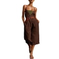 thumbnail image 3 of VBVC Women's Spaghetti Strap Cotton-Linen Jumpsuit,V-Neck Wide Leg Romper For Women,Ladies Baggy Sleeveless Outfit Set with Pockets,Coffee,S-3XL, 3 of 8