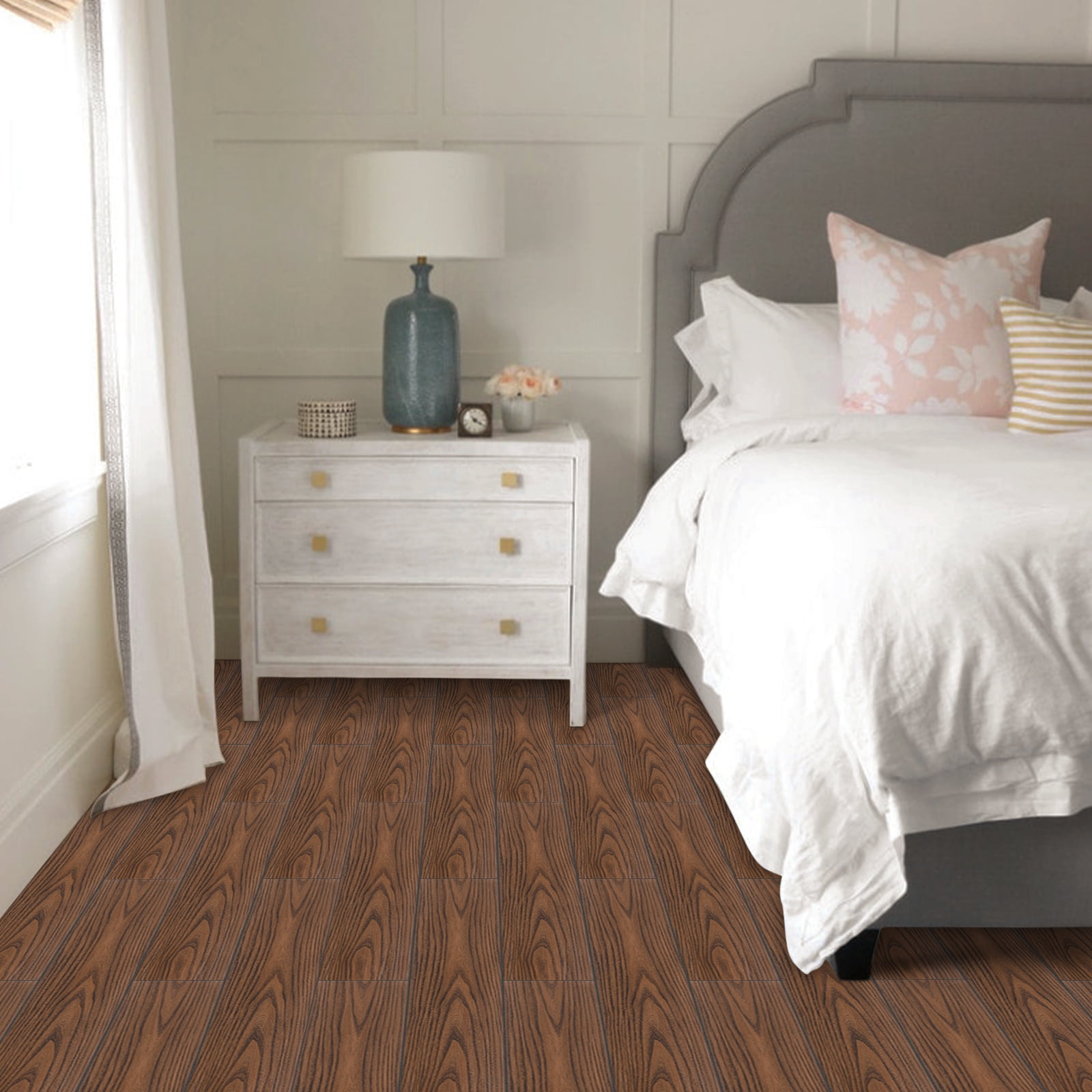 Abyssaly 35" x 6" 10 Pcs Peel and Stick Flooring Tile Natural Red Wood Grain Look Vinyl Plank Flooring Waterproof and Self Adhesive for Bathroom Kitchen Living Room Bedroom DIY