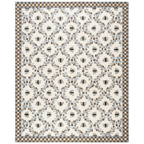 SAFAVIEH Chelsea Lara Floral Wool Area Rug, Ivory/Blue, 4'6" x 6'6" Oval