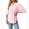 thumbnail image 3 of Blusas Informales de Verano para Mujer, con Cuello en V, Corta, Encaje Calado y Bonitas Blusas de Negocios Rosa XXL, 3 of 7