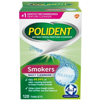 Polident Smokers Antibacterial Denture  Effervescent s, 120 Count