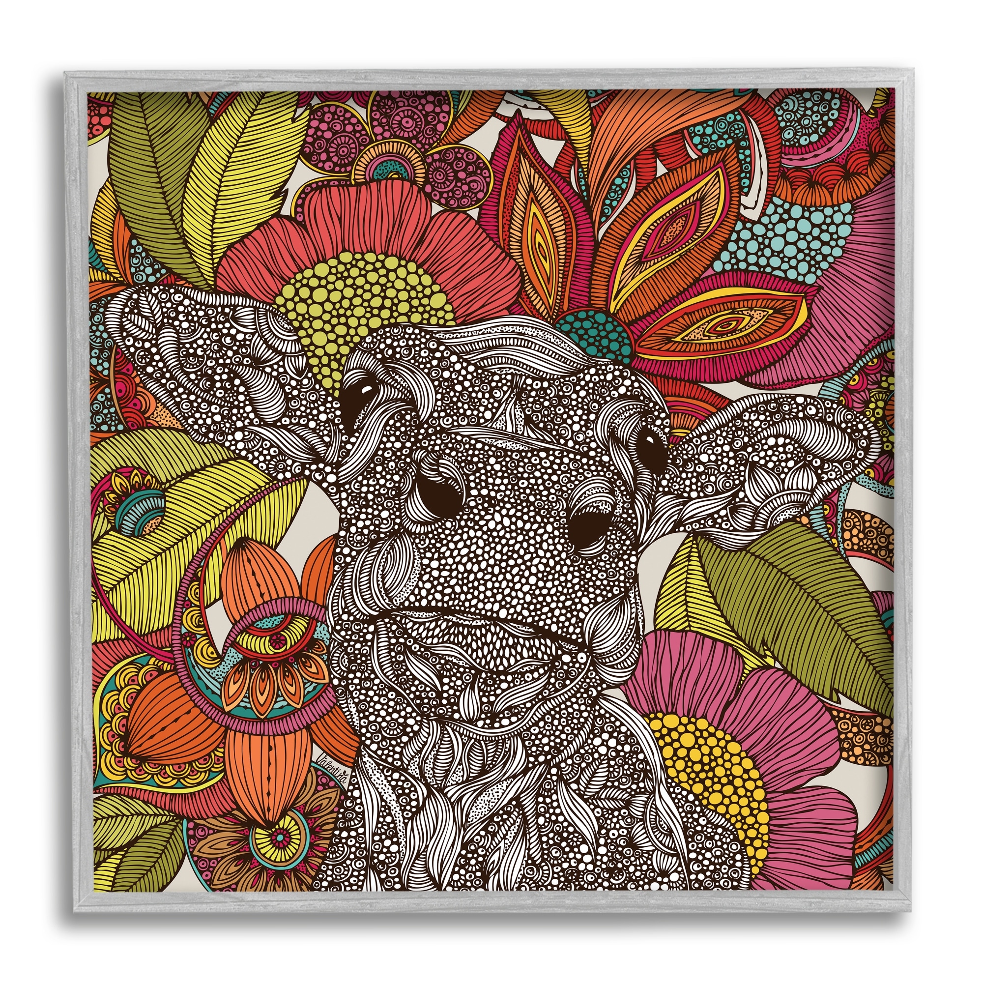 Stupell Industries Farm Cow Detailed Fractals Abstract Floral Blossoms Graphic Art Gray Framed Art Print Wall Art, Design by Valentina Harper