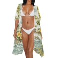 thumbnail image 3 of HELLHERO Casual Bathing Suit Cover Up for Beach Polyester Cardigan Long Kimono Swimsuit Cover Up Tropical Palm and Wave, 3 of 6