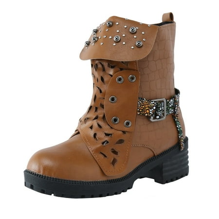 

Sehao womens flat dress shoes Womens Boots Vintage Hollow Out Carved Lace Up Side Zipper Buckle Decoration Short Booties Artificial leather womens winter shoes women casual shoes