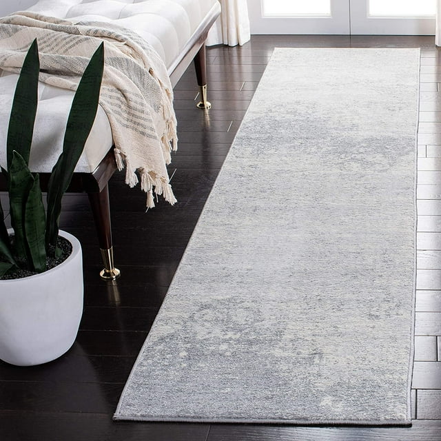 SAFAVIEH Brentwood Collection 2' x 12' Ivory/Grey BNT822A Modern Abstract Non-Shedding Living Room Bedroom Runner Rug