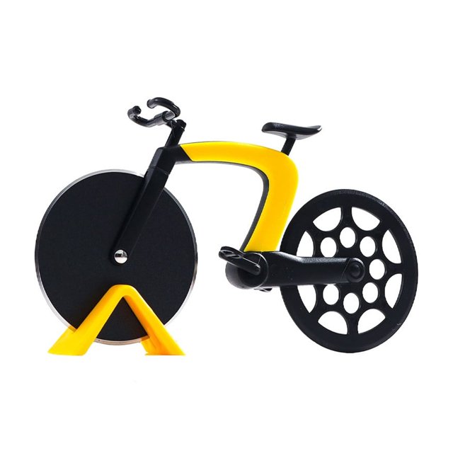 Yellow Stainless Steel Pizza Cutter Wheel With Bicycle Design, Rolling Pizza Slicer For Kitchen Baking Tool, Easy Grip Handle, Dishwasher Safe