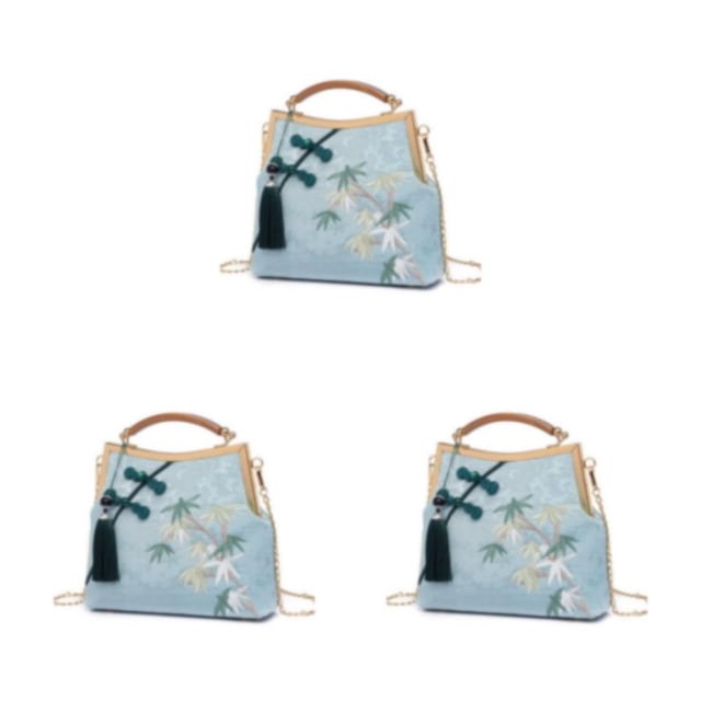Sonducket Bolso de hombro hecho a mano de estilo chino, bolsos de mensajero, bolsos con cierre de flores de moda Vintage, portador bordado azul Type1 NO1