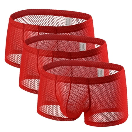

DORKASM Mens Underwear Boxer Briefs White Mesh Soft Breathable Mens Trunk Underwear Cotton Multi-Packs Red M 3 Pack