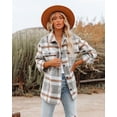 thumbnail image 3 of Womens Casual Plaid Button Down Long Sleeve Shirts Flannel Shacket Jacket Coats Button Down Pocketed Coats Shacket, 3 of 9