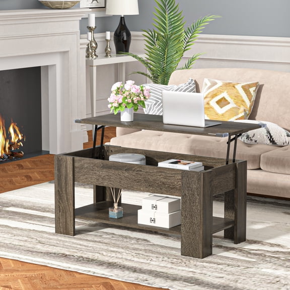LACOO Modern Wood 39" Rectangular Lift Top Coffee Table, Light Gray