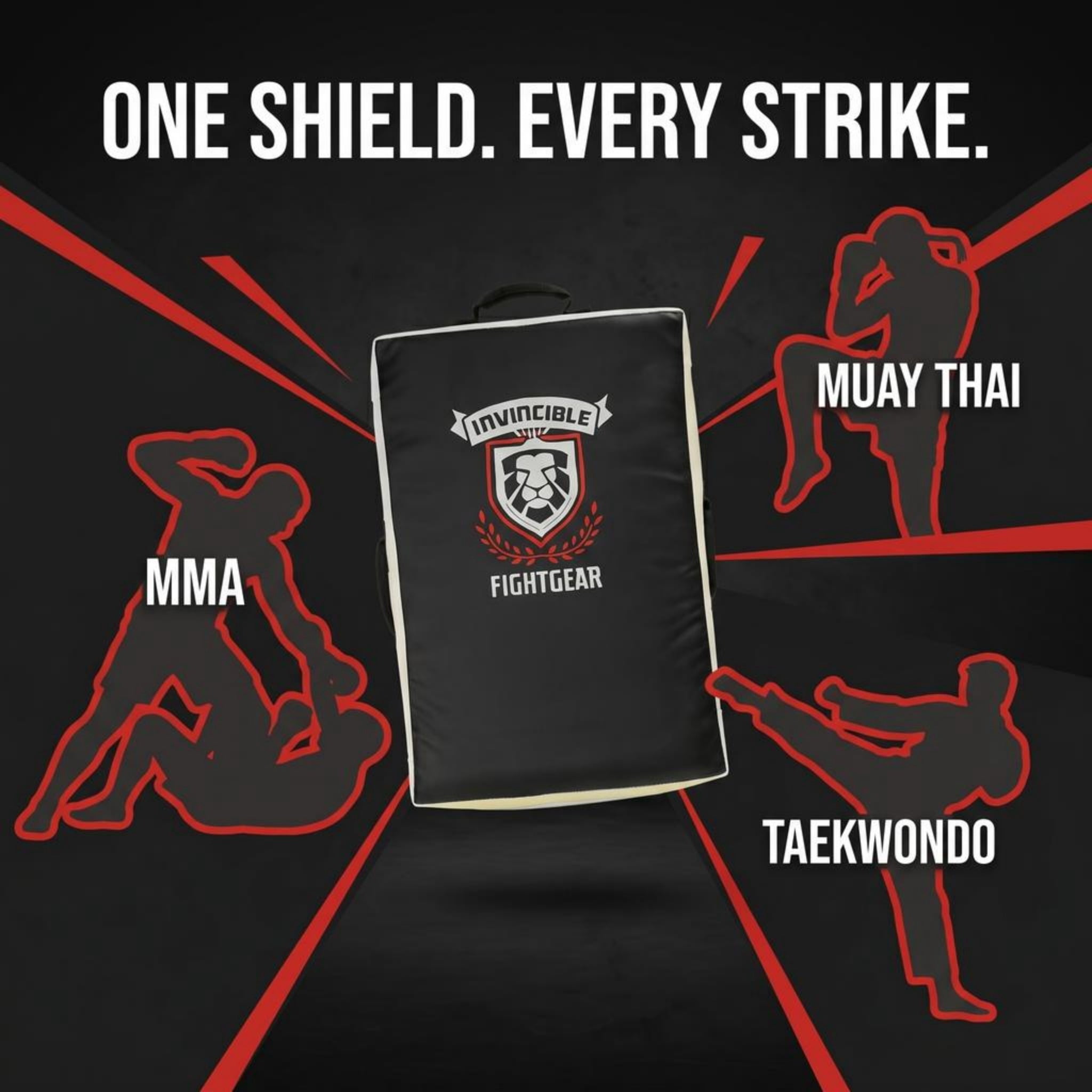 Invincible Fight Gear Gel Punch & Kick Shield, Curved Training Pad, 25” x 15” x 5.5”, Multi-Handle Grip, Gel Enforced Lining, Heavy-Duty Canvas Vinyl, Muay Thai, MMA, Kickboxing, Karate