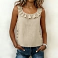 thumbnail image 6 of Qulqfy Casual Womens Blouse Crew Neck Solid Sleeveless Cotton Linen Loose Hollow Out Pleat Flowy Ruffle Trendy Women's Tops L, 6 of 8