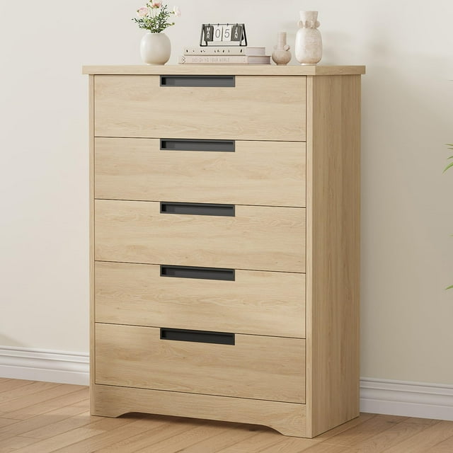 Commode Moderne à 5 Tiroirs en Bois - Conception à Poignée Intégrée, Solution de Rangement Compacte pour Salon et Chambre de Bébé