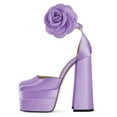 thumbnail image 2 of YDN Women Gorgeous Flower Buckled Strap Pumps Square Toe Platform Block High Heel Sandals Daily Wedding Evening Shoes Size 5 Purple, 2 of 4