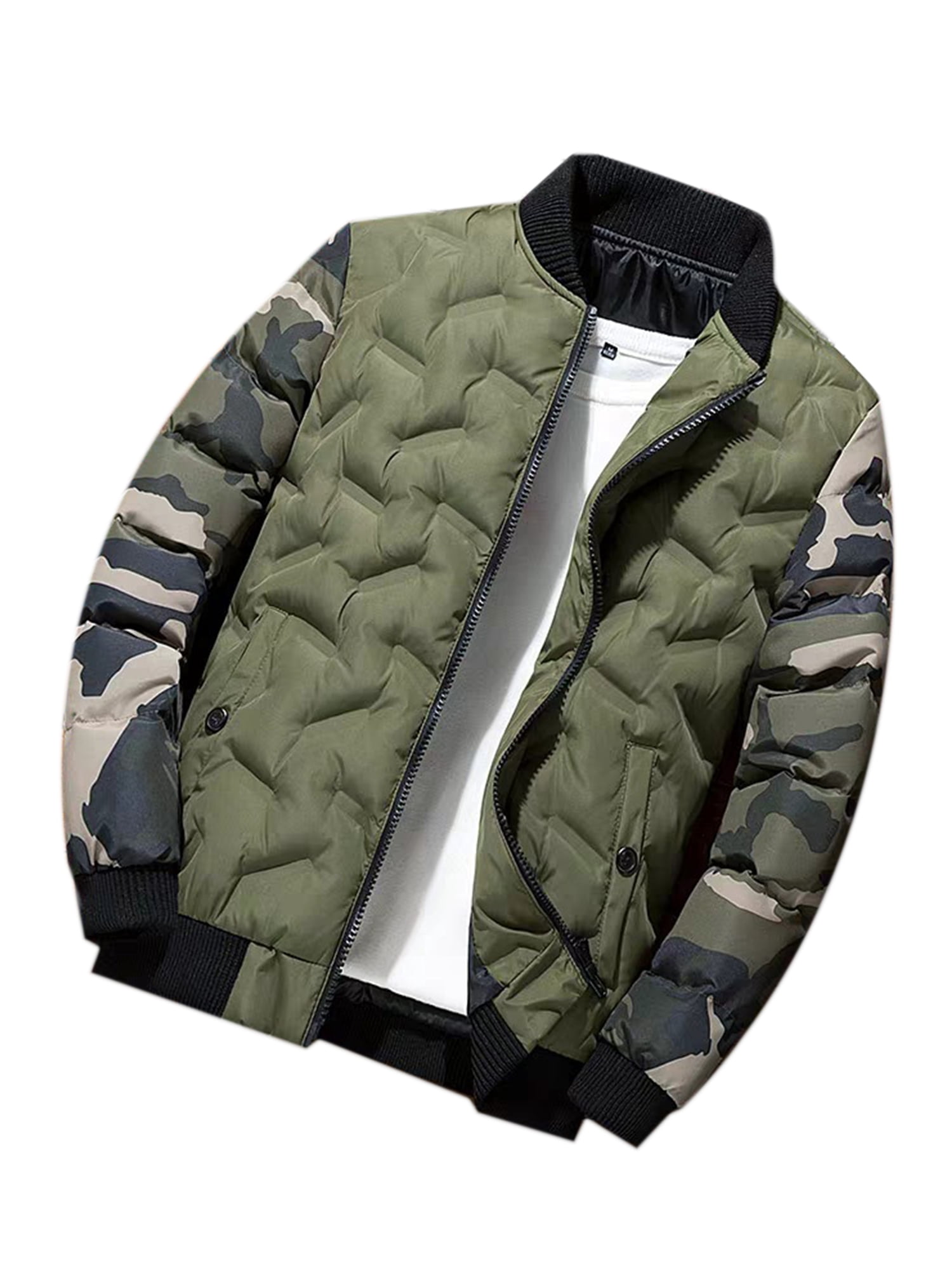 GenericMen Camo Quilted Faux Fur Hooded Stand Collar Down Coat