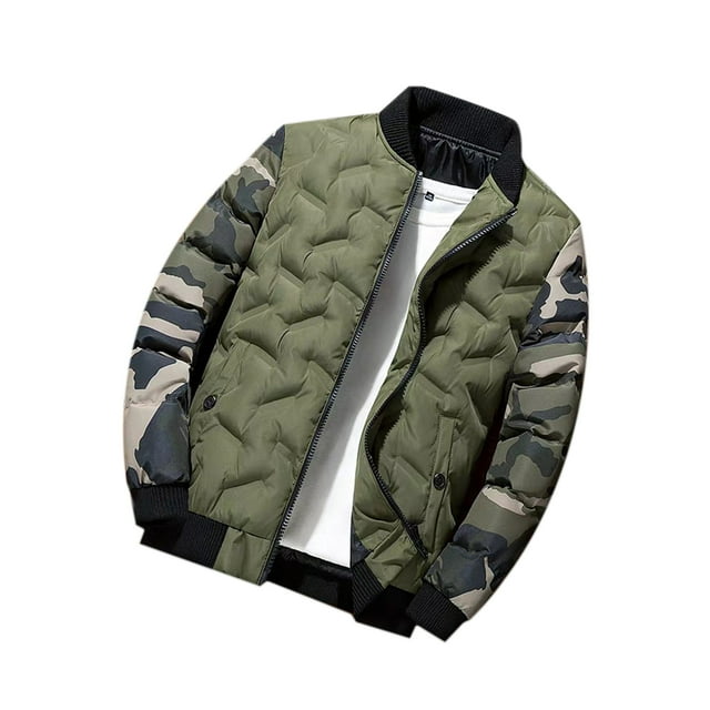 UKAP Mens Plus Size Insulated Letterman Jacket Thickened Varsity Jacket with Camo Sleeves Stand Collar for Winter Outerwear