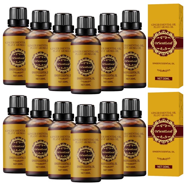OrientLeaf 12 Pcs Ginger Oil Massage Oil, Natural Ginger Oil Plant
