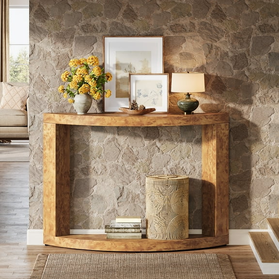Finmind 2-Tier Console Table for Living Room, 47.24" Modern Entryway Table for Foyer, Hallway, Brown