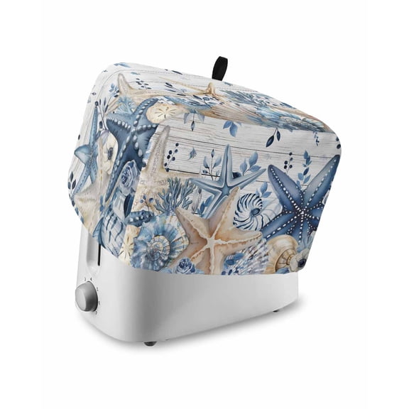 Blue Starfish Coastal Small Toaster Cover 2 Slice, Kitchen Appliance Covers, Eucalyptus Summer Nautical Shell Wooden Toaster Oven Cover with Loop, Bread Machine Cover Polyester Dust Cover Protection