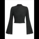 thumbnail image 1 of Camiseta Informal de Larga Acampanada con Cuello Alto y Punto Acanalado para Mujer Negro S, 1 of 6