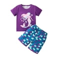 thumbnail image 3 of CUZIBR Girls Summer Short Outfits Crewneck Short Sleeve Cartoon Print Graphic Pullover Tshirts Tops And Shorts Trunks Relaxed Breathable Two Piece Sets ,Purple,3-4 Years, 3 of 6