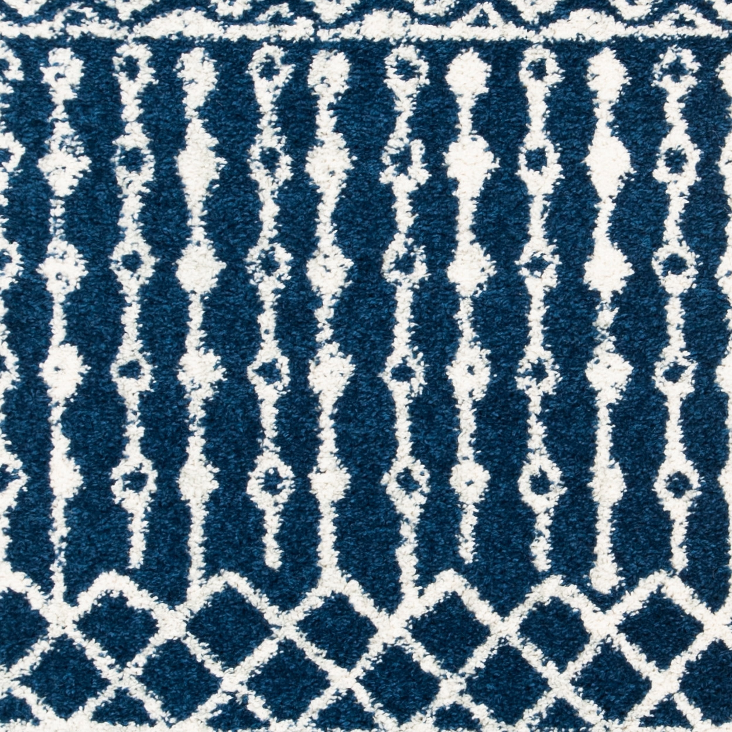 SAFAVIEH Tulum Glen Moroccan Geometric Runner Rug, Navy/Ivory, 2' x 15'