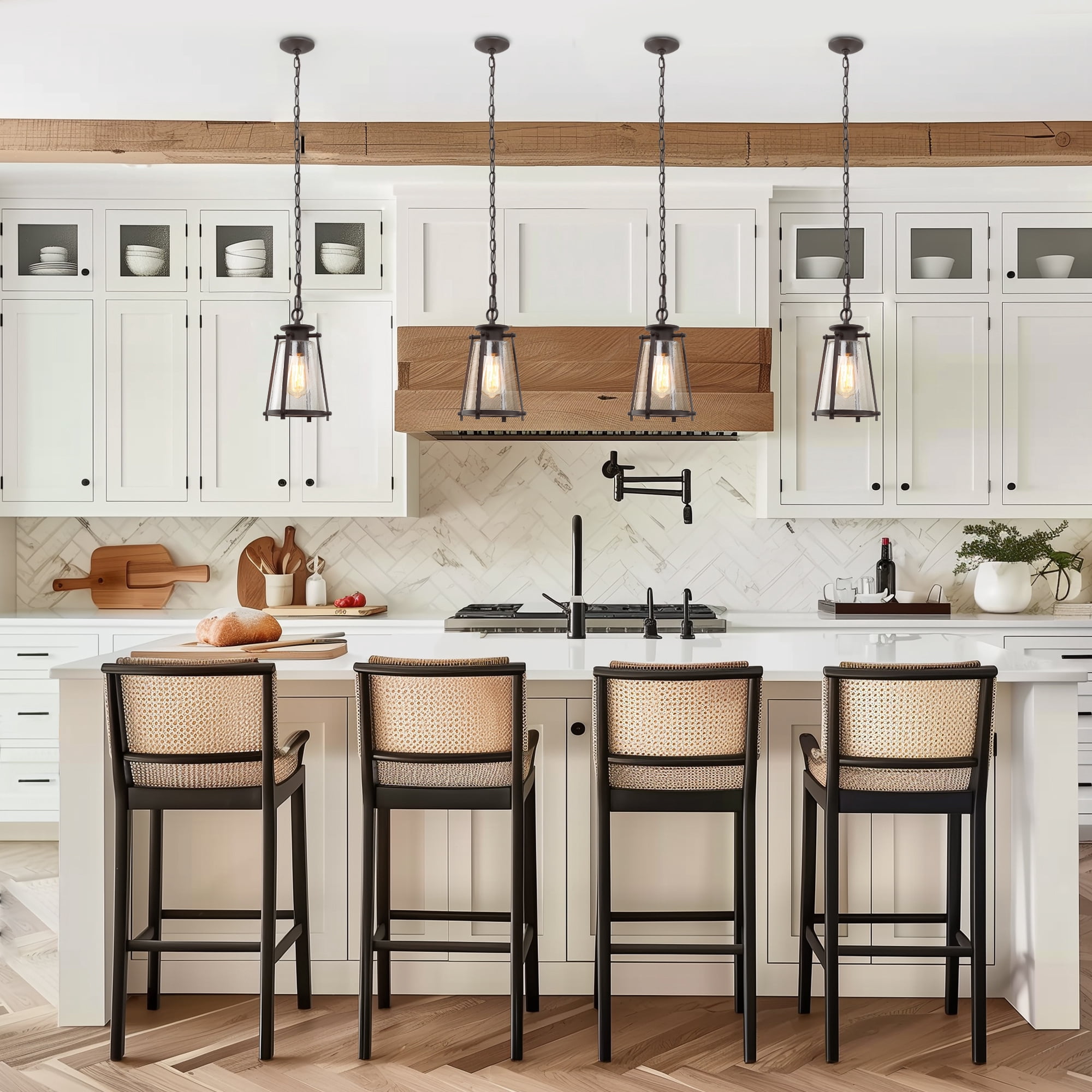 LNC Oil Rubbed Bronze Lantern Pendant Light - Seeded Glass