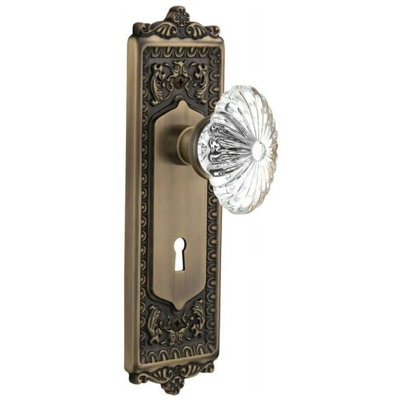 Nostalgic Warehouse Eadofc_Dp_Kh Vintage Oval Fluted Crystal Flower Dummy Door Knob Set -