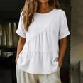 thumbnail image 4 of Htigea Womens Summer Cotton Linen Tops Babydoll Short Sleeve V Neck T Shirts Solid Color Casual Loose Ruffle Hem Blouse White M, 4 of 9
