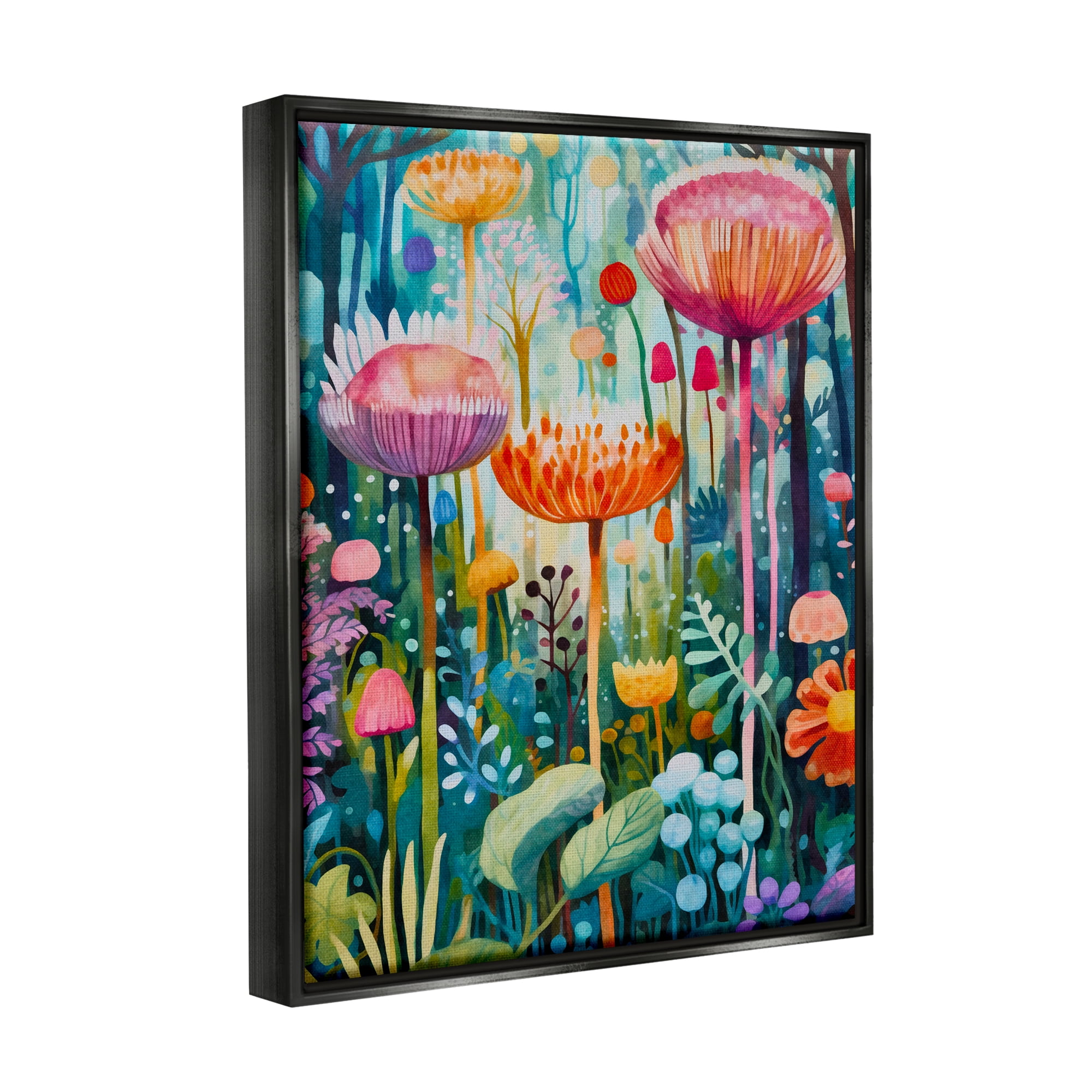 Stupell Industries Whimsical Garden Landscape Botanical & Floral Painting Black Floater Framed Art Print Wall Art, 17 x 21
