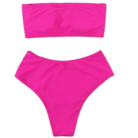 

VKEKIEO Two-Piece Sets Swimsuit Sport Bra Style Padded Hot Pink S
