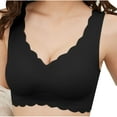 thumbnail image 3 of Large Size Wireless Bra Solid Color Wavy Design Removable Cups Comfortable Daily Wear for Women #Black,L, 3 of 5