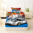thumbnail image 4 of Castle Fairy Cartoon Racing Car Twin Sheet Sets 3pcs for Boys, Checkered Flag Design Bedding for Bedroom, Red Yellow, 4 of 6