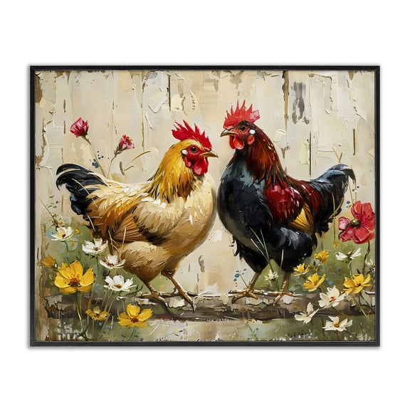 Stupell Industries Cottage Country Chic Floral Roosters Black Framed Giclee Art, 14 x 11, by LSR Design Studio