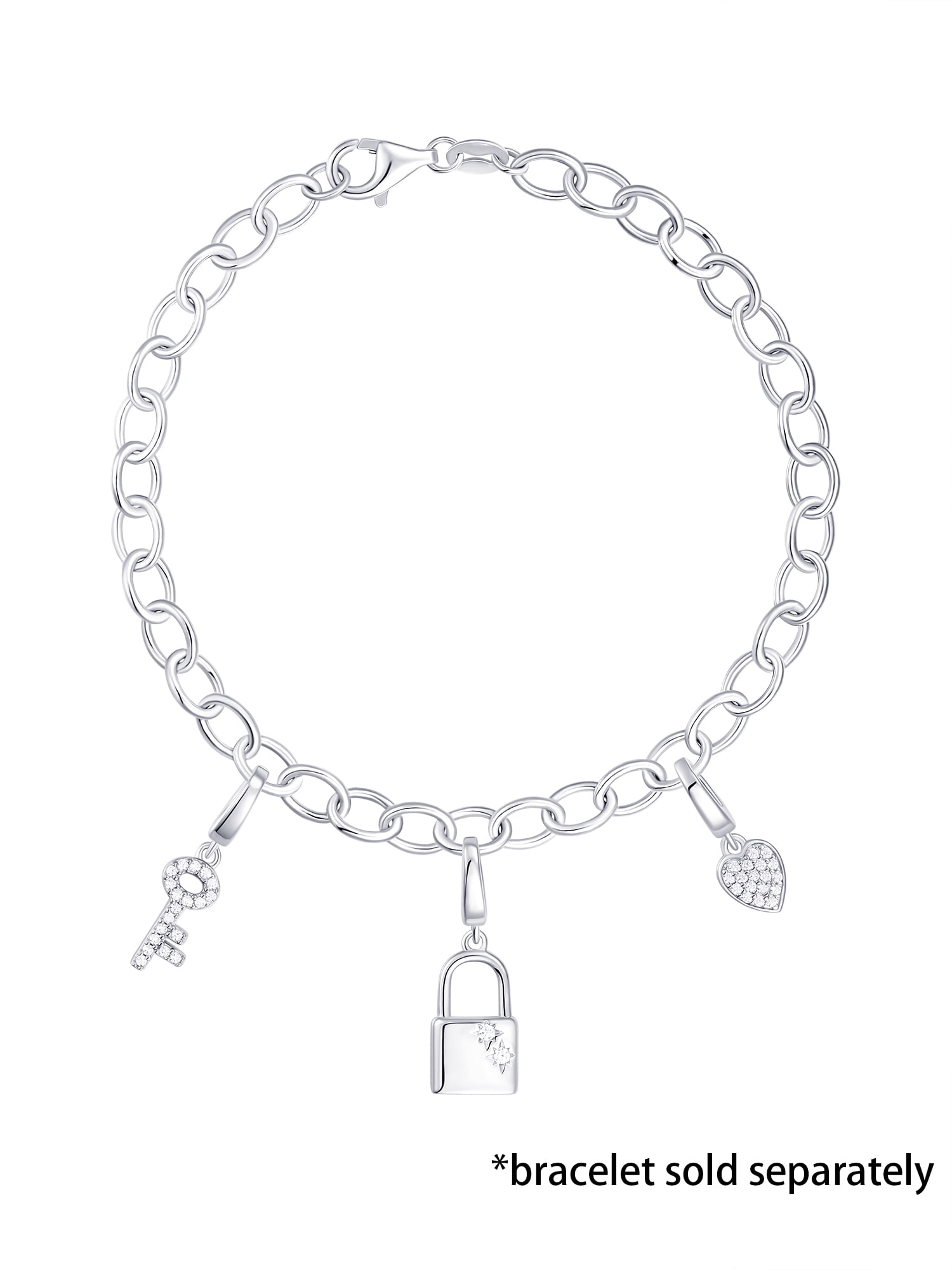 Brilliance Fine Jewelry Simulated Diamonds Key Lock Charm Set in Sterling Silver