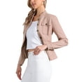 thumbnail image 5 of INSPIRE CHIC Women's Denim Jacket Stand Collar Long Sleeves Flap Pockets Jean Jacket S Pink, 5 of 7